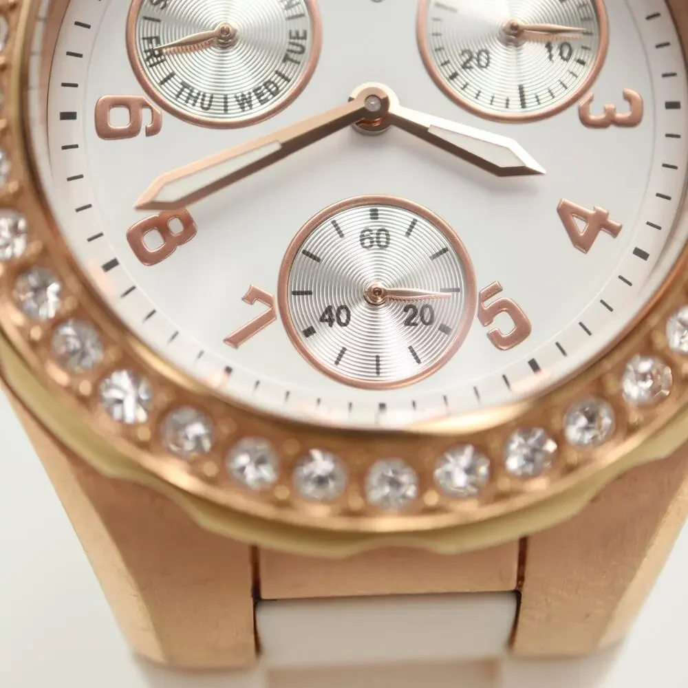 Invicta Angel Rose Gold Tone White 38mm Watch Calendar Silicone w New Battery